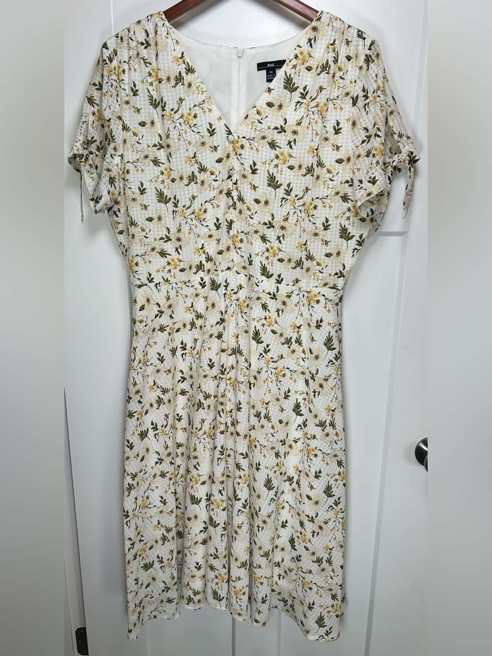 R&K Originals Floral Gingham Midi Dress 14 Tie Sleeve V Neck Cottagecore Boho